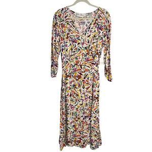 BeachLunchLounge Ruched Sleeve Wrap Midi Dress – Abstract Multi Size M (WPD5090)
